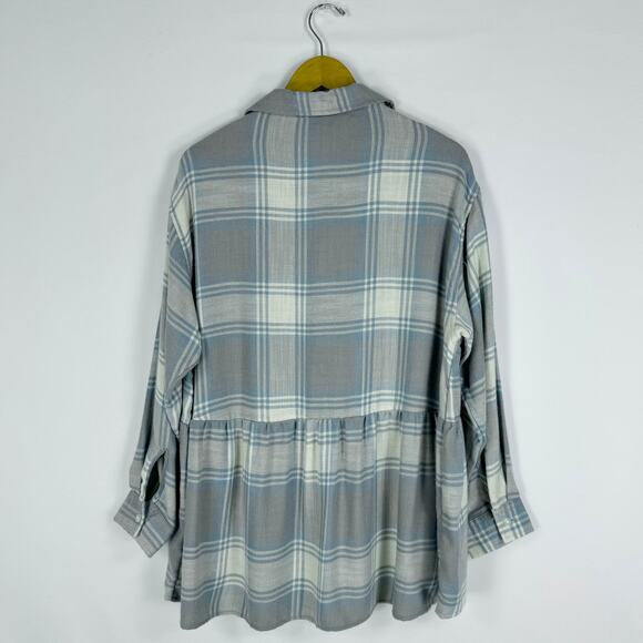 American Eagle Womens Oversize Plaid Baby Doll Button Down Shirt Medium Gray - Picture 8 of 16